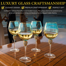 Large Diamond Wine Glasses, 10" H Gold Rim (4, Blue)