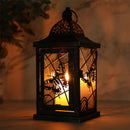 9.5” High Rustic Metal Lantern Candle Holder For Home DecorWhite With Gold Brush by JHY DESIGN