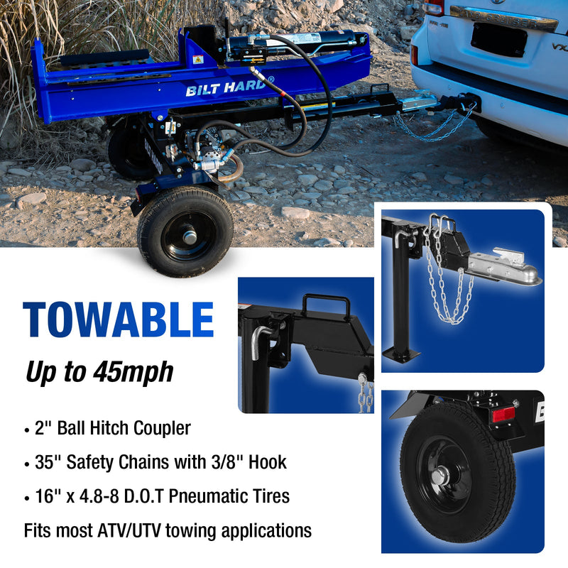 LOG-X Series 40-Ton Full Beam Gas Log Splitter: 13hp 389cc OHV Engine, 23" Stroke