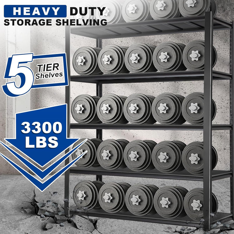 BILT HARD 3300LBS 60" W x 18" D x 72" H Garage Shelving, 5-Shelf Industrial Storage Shelves Heavy Duty, Metal Shelving Units with Adjustable Shelf, Steel Utility Shelves