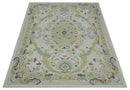 Ivory and Green 8x10 French Design Aubusson Hand Tufted Wool Area Rug by The Rug Decor