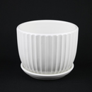 3-Piece White Ceramic Planter Pot Set with Vertical Fluted Design & Matching Saucers