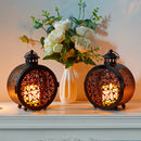Set of 2 Round Vintage Metal Candle Lanterns 7.5" H by JHY DESIGN