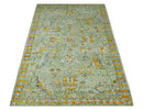 Green, Gold and Ivory 5x8 Hand knotted Traditional Oriental Oushak wool area rug by The Rug Decor