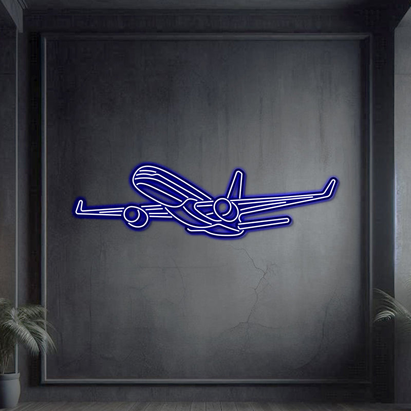 757-200 Angle Metal Neon Aircraft Wall Art - NCN0005