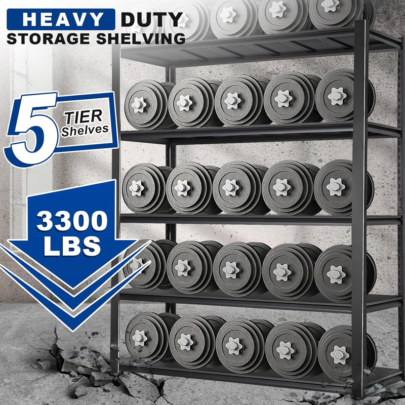 BILT HARD 3300LBS 60" W x 24" D x 72" H Garage Shelving, 5-Shelf Industrial Storage Shelves Heavy Duty, Metal Shelving Units with Adjustable Shelf, Steel Utility Shelves