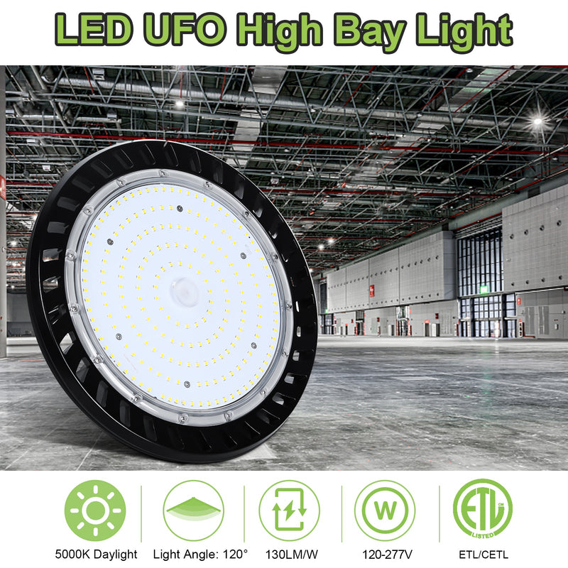 Elite+ Series LED High Bay Light, 5000K, Dimmable, 50K Hours Lifespan, ETL Listed