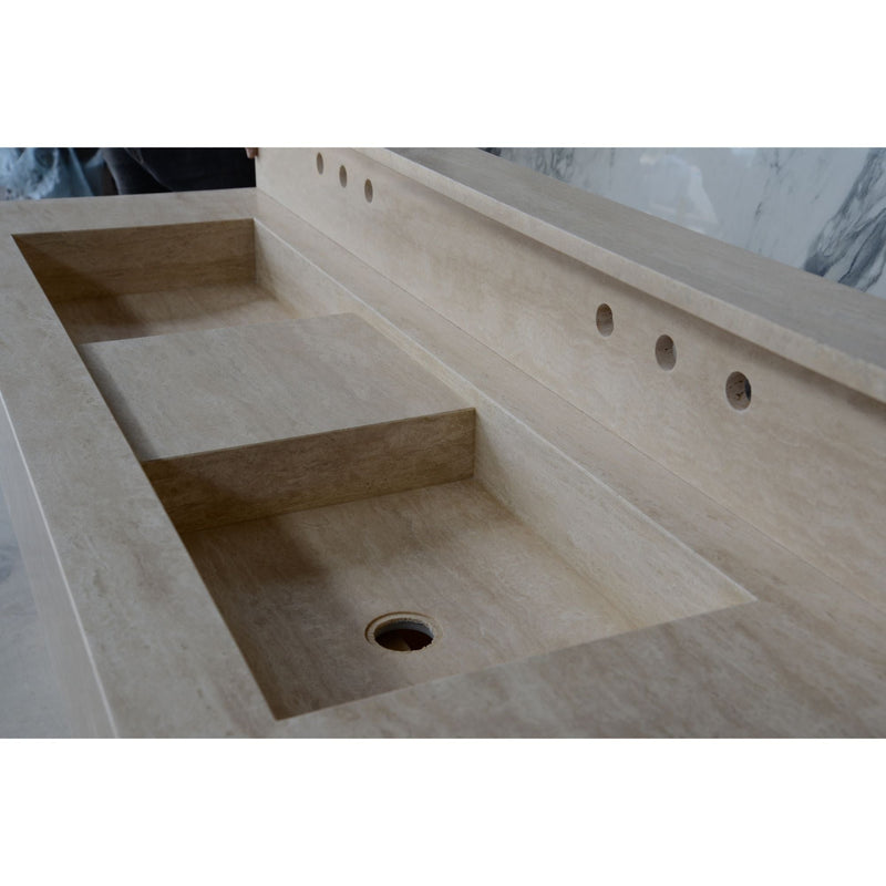 Travertine Double Sink - Handcrafted Custom Artisanal Stone Resort Luxury Bath, photo 3 of 21