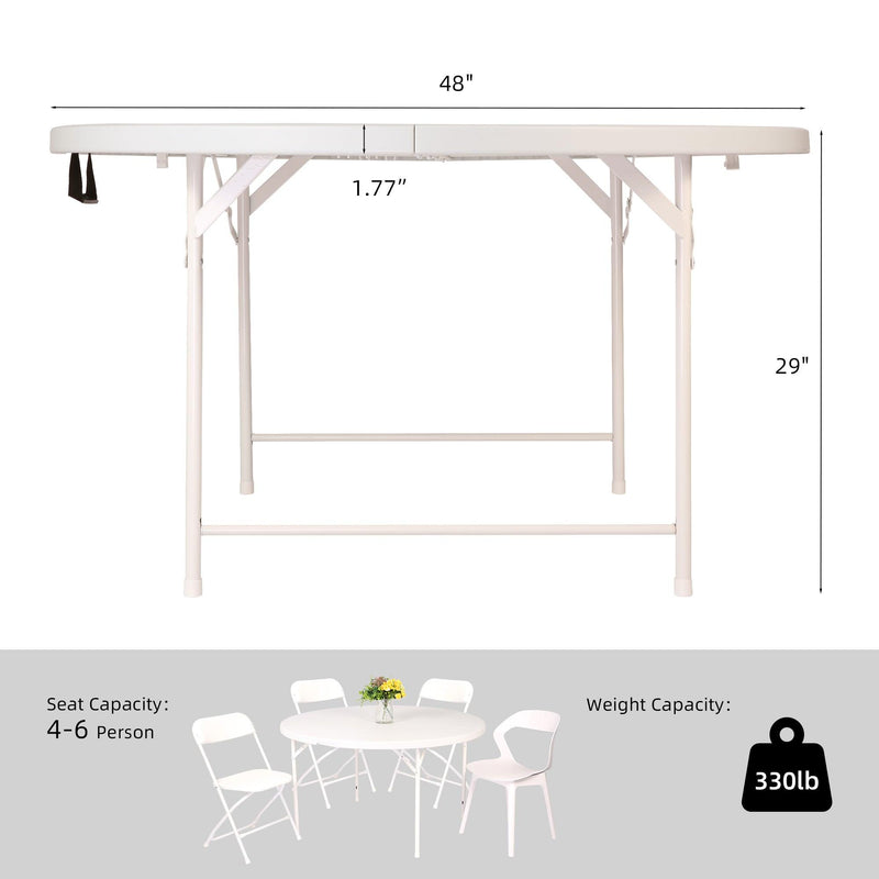 48" Round Plastic Folding Table for 4-6 Seats, White