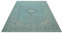 Turkish Serapi Blue and Beige Hand Knotted Wool Area Rug 9x12