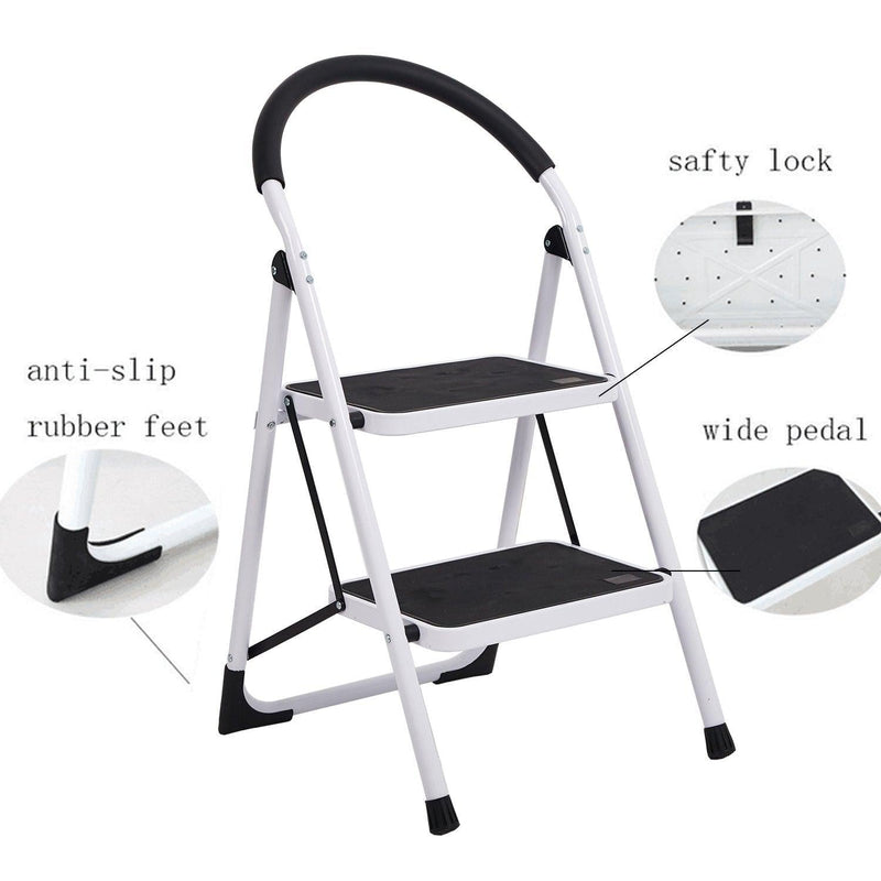 Portable Anti-Slip 2 Step Lightweight Steel Ladder, 330LBS Capacity