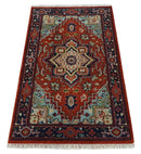 Hand knotted Brown, Aqua and Blue Traditional Heriz Serapi wool area rug by The Rug Decor