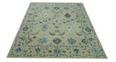 Custom Made Beige, Ivory and Blue Hand Tufted Floral Oriental Oushak wool area rug by The Rug Decor
