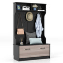 3 in 1 Coat Rack with Entryway Bench and Hooks and Enclosed Cabinet by DirectDeals