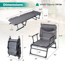 3 in 1 Folding Camping Cot Comfy Padded Convertible Single Sofa Chair-Gray by LJGDeals