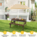 3-in-1 Kids Outdoor Picnic Water Sand Table with Removable Umbrella and Boxes-Coffee