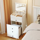 3-in-1 Small Vanity Desk Set with Flip-top Mirror and Lights with Drawers and Stool-White by LJGDeals