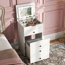 3-in-1 Small Vanity Desk Set with Flip-top Mirror and Lights with Drawers and Stool-White by LJGDeals