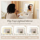 3-in-1 Small Vanity Desk Set with Flip-top Mirror and Lights with Drawers and Stool-White by LJGDeals
