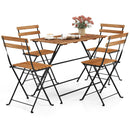 5 Piece Patio Acacia Wood Dining Set with 4 Folding Chairs-Brown by LJGDeals