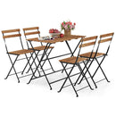 5 Piece Patio Acacia Wood Dining Set with 4 Folding Chairs-Brown by LJGDeals