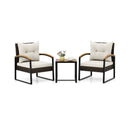 3 Piece Patio Conversation Set with Solid Acacia Wood Armrests and Tabletop-White by LJGDeals