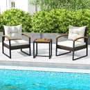 3 Piece Patio Conversation Set with Solid Acacia Wood Armrests and Tabletop-White by LJGDeals