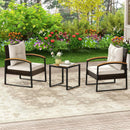 3 Piece Patio Conversation Set with Solid Acacia Wood Armrests and Tabletop-White by LJGDeals