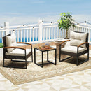 3 Piece Patio Conversation Set with Solid Acacia Wood Armrests and Tabletop-White by LJGDeals