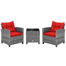 3 Pieces Outdoor Wicker Conversation Set with Tempered Glass Tabletop by LJGDeals