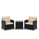 3 Pieces Patio Furniture Set with Tempered Glass Coffee Table-Off White
