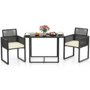 3 Pieces Patio Tempered Glass Top Table and Chairs Set for Porch Backyard-White by LJGDeals