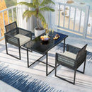 3 Pieces Patio Tempered Glass Top Table and Chairs Set for Porch Backyard-White by LJGDeals