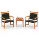3 Pieces Rattan Bistro Set with Acacia Wood Frame for Garden by LJGDeals