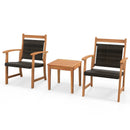 3 Pieces Rattan Bistro Set with Acacia Wood Frame for Garden by LJGDeals