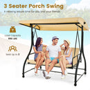 3 Seat Outdoor Porch Swing with Adjustable Canopy-Beige