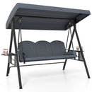 3-Seat Patio Swing Chair Porch Swing with Adjustable Canopy Thickened Cushions Pillow and Foldable Side Trays by LJGDeals
