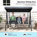 3-Seat Patio Swing Chair Porch Swing with Adjustable Canopy Thickened Cushions Pillow and Foldable Side Trays