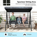 3-Seat Patio Swing Chair Porch Swing with Adjustable Canopy Thickened Cushions Pillow and Foldable Side Trays by LJGDeals