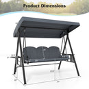 3-Seat Patio Swing Chair Porch Swing with Adjustable Canopy Thickened Cushions Pillow and Foldable Side Trays