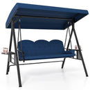3-Seat Patio Swing Chair Porch Swing with Adjustable Canopy Thickened Cushions Pillow and Foldable Side Trays by LJGDeals