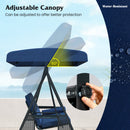 3-Seat Patio Swing Chair Porch Swing with Adjustable Canopy Thickened Cushions Pillow and Foldable Side Trays
