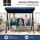 3-Seat Patio Swing Chair Porch Swing with Adjustable Canopy Thickened Cushions Pillow and Foldable Side Trays