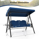 3-Seat Patio Swing Chair Porch Swing with Adjustable Canopy Thickened Cushions Pillow and Foldable Side Trays