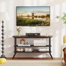 3-tier Console Table TV Stand with Mesh Storage Shelf-Rustic Brown by LJGDeals