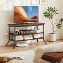 3-tier Console Table TV Stand with Mesh Storage Shelf-Rustic Brown by LJGDeals