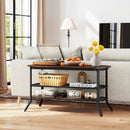 3-tier Console Table TV Stand with Mesh Storage Shelf-Rustic Brown by LJGDeals