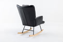 35.5 inch Rocking Chair with Footrest, Soft Houndstooth Fabric Leather Fabric Rocking Chair for Nursery, Comfy Wingback Glider Rocker with Safe Solid Wood Base for Living Room Bedroom Balcony (black)