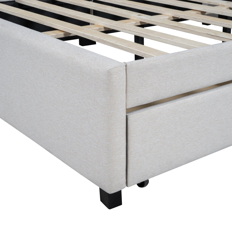 Full Size Upholstered Daybed with 2 Storage Drawers Sofa Bed Frame No Box Spring Needed, Linen Fabric (Beige)