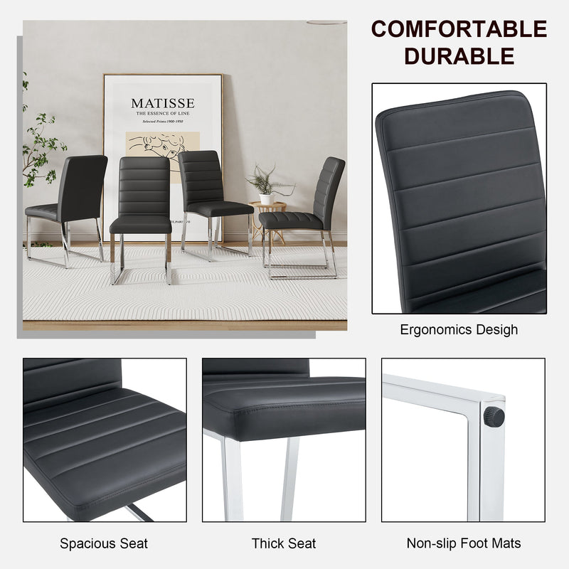 A set of 4 dining chairs, black dining chair set, PU material high backrest seats and sturdy leg chairs, suitable for restaurants, kitchens, and living rooms